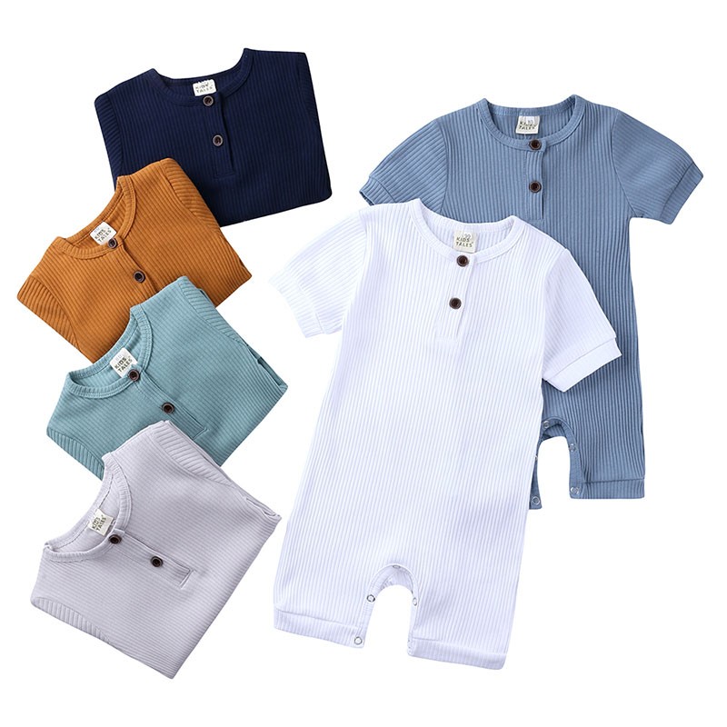 Newborn Summer Romper, Regular Color, Girls Clothes, Short Sleeve, Round Neck, Boys, 0-24 Months