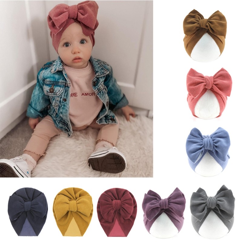 Baby Big Bowknot India Beanie Knit Solid Color Beanie Cute Bow Cotton Elastic Turban Headband for Babies Girls Boys