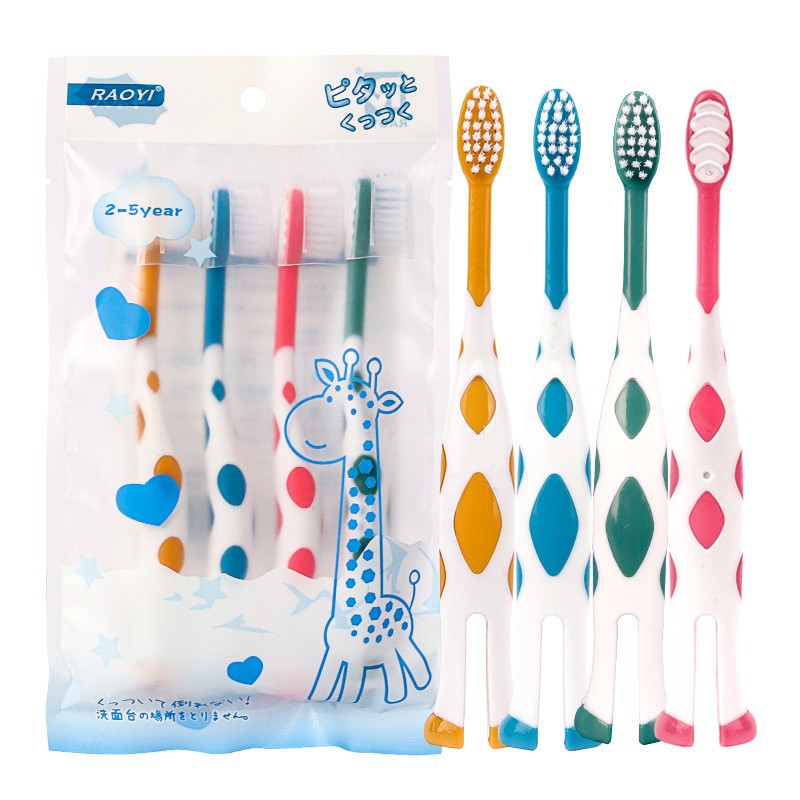 4pcs/set Cartoon Deer Pattern Baby Toothbrush Non-Slip Cute Baby Teeth Care Kids Toothbrush Set Baby Care