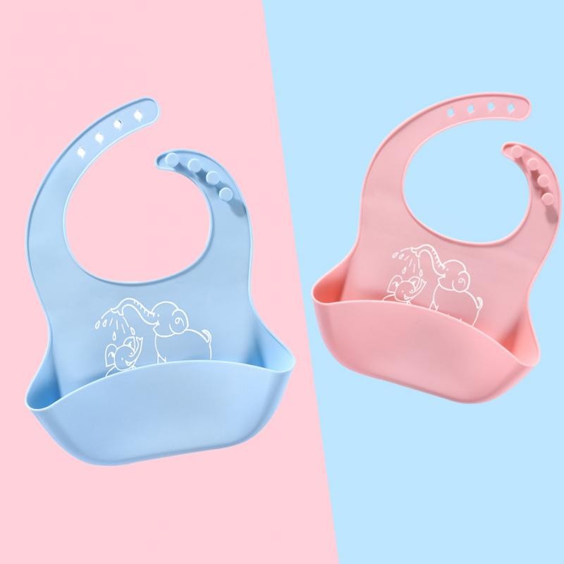 Infant Baby Bibs Soft Silicone Feeding Pockets Solid Adjustable Elastic Waterproof Anti-leaking Cartoon Burp Cloths Eco-friendly