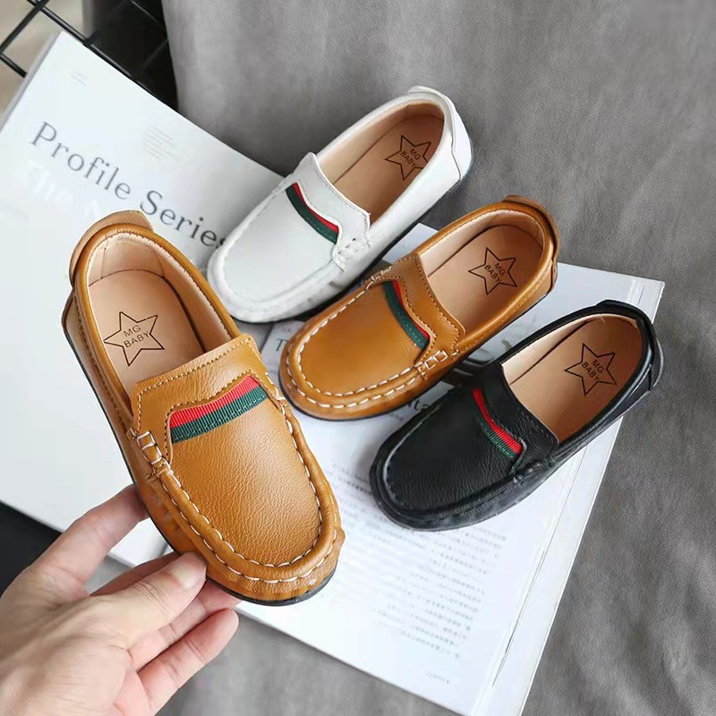 Boys Girls Moccasins Soft Bottom Casual Leather Shoes Kids Loafers Children Metal Wedding Autumn Fashion Flats Boat Sneakers