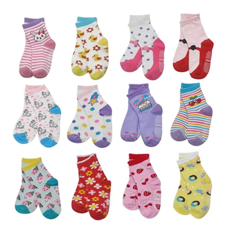 Baby Socks SkiBeaut 12 Pairs Non-Slip Skid Socks for Kids Boys Grips Cotton Crew Socks for 1-3/3-5 Years