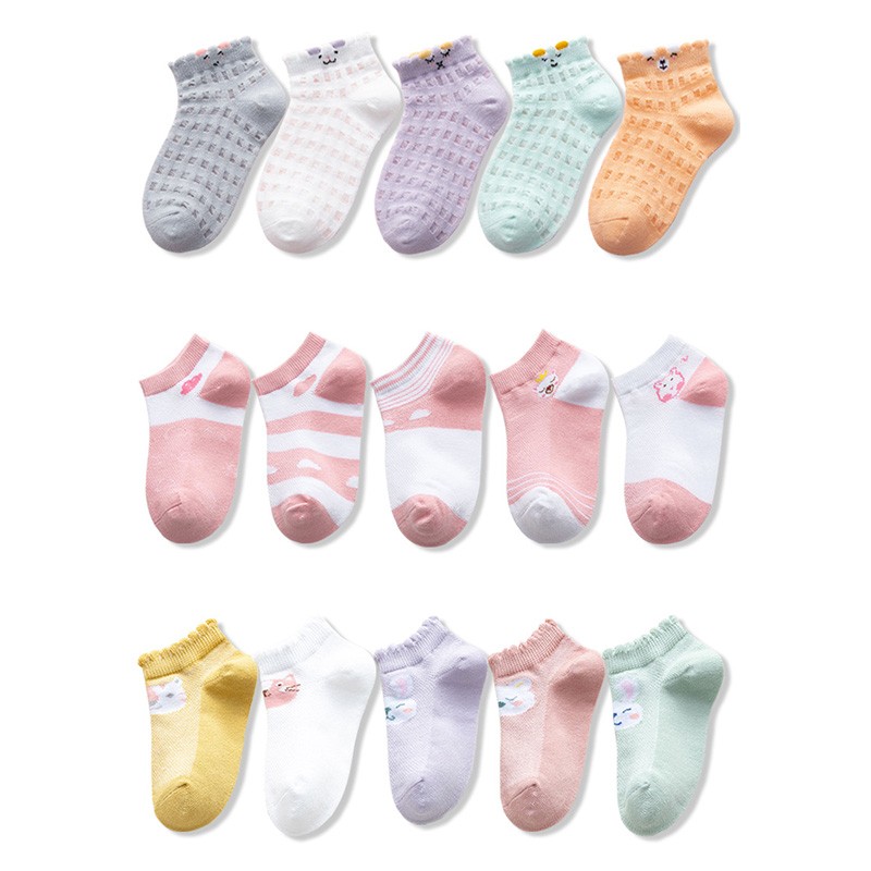 5 Pairs Girls Cotton Socks Summer Thin Mesh Breathable Cute Cartoon Children Socks Toddler Baby Girls Socks Pink 1-12 Years