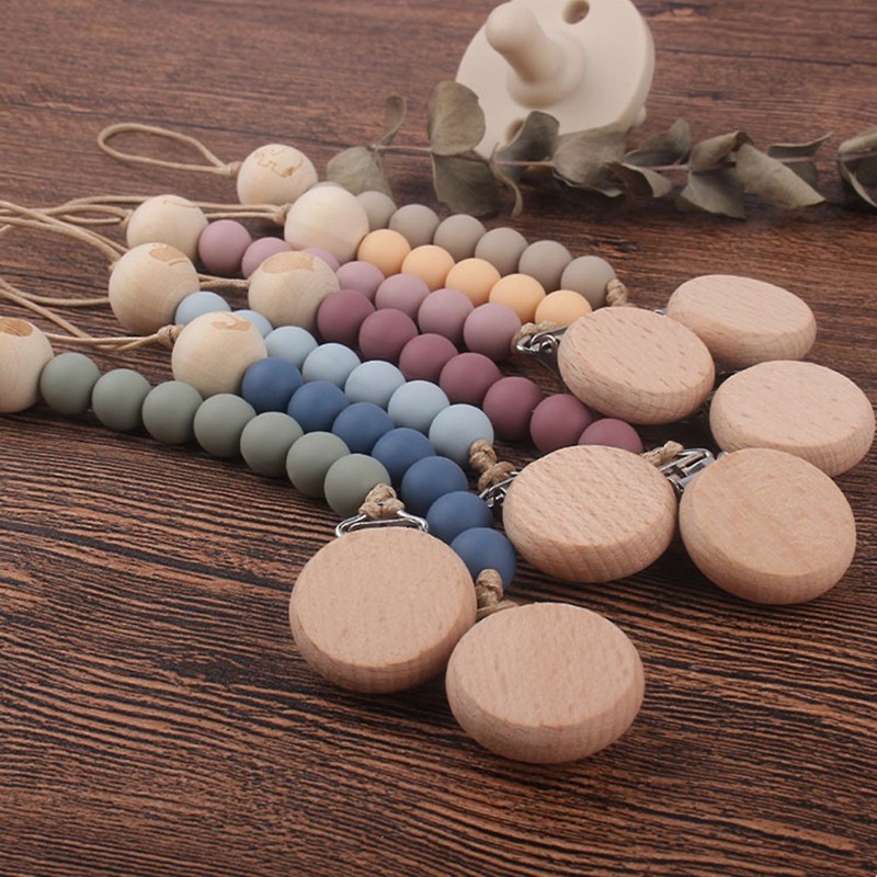 Wooden Baby Infant Toddler Doll Pacifier Silicone Soother Nipple Clip Chain Strap Baby Holder Chew Baby Teether Teething