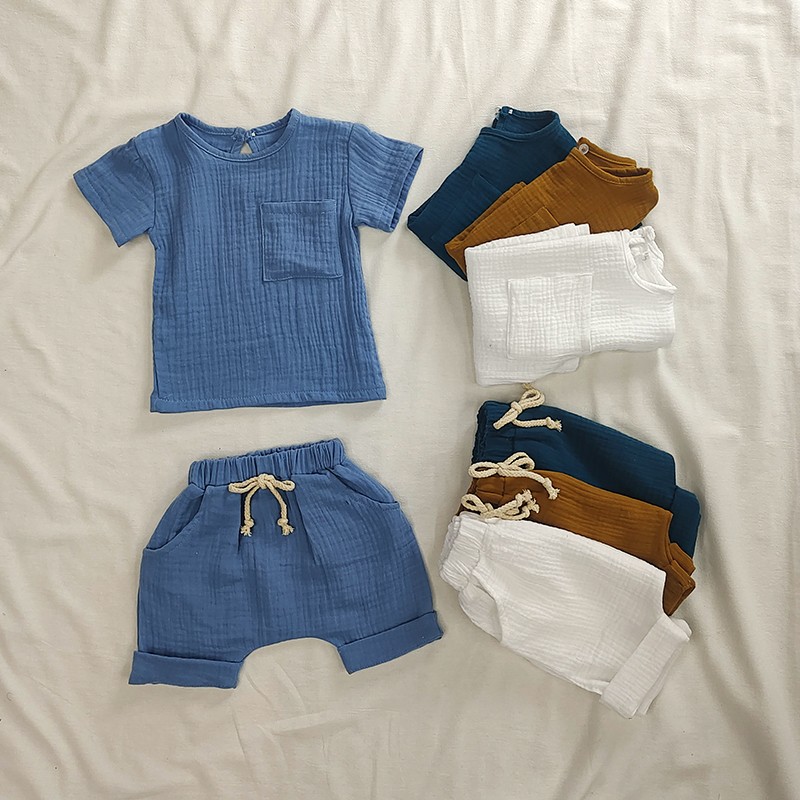 Organic Cotton Baby Clothes Set Summer Casual Tops Pants For Boys Girls Set Unisex Toddlers 2 Pieces Kids Baby Clothes Outifs