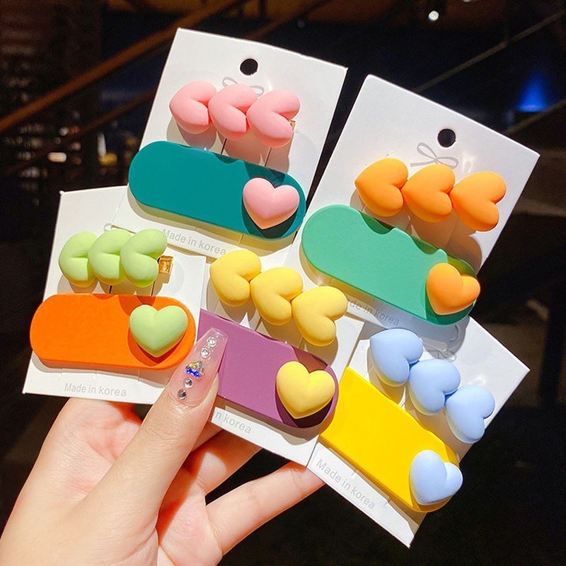 2pcs Macaron Colorful Baby Girls Hair Clips Cute Heart BB Clip Korean Fashion Kawaii Kids Princess Hair Waves Hair Accessories