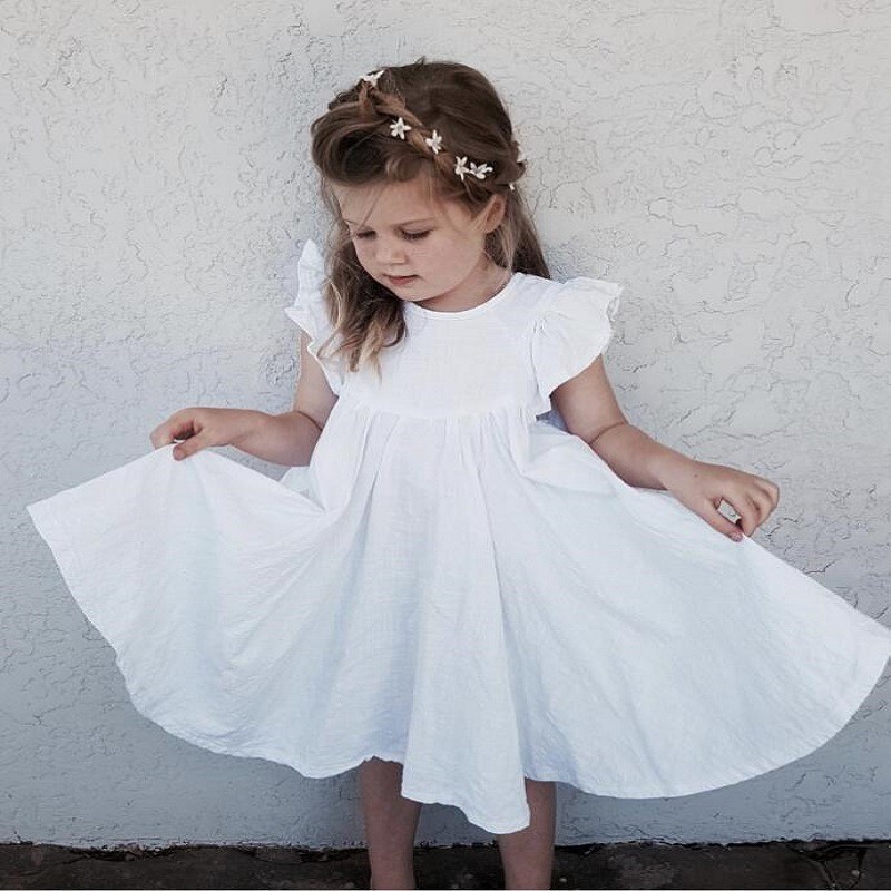 Baby Girl Dress Lovely Summer Infant Baby Girl Cotton Linen Ruffle Skirt Sundress Outfits Clothes Set Kids Princess Dresses 1-7T