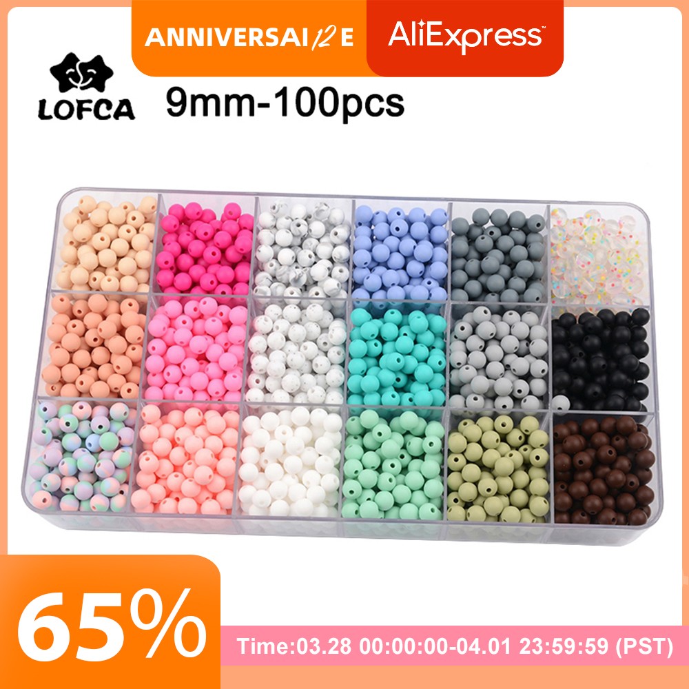 LOVKA 100pcs/lot 9mm Silicone Loose Beads Teether Beads BPA Free Food Grade Baby Teether Chew for DIY Jewelry Necklace Making