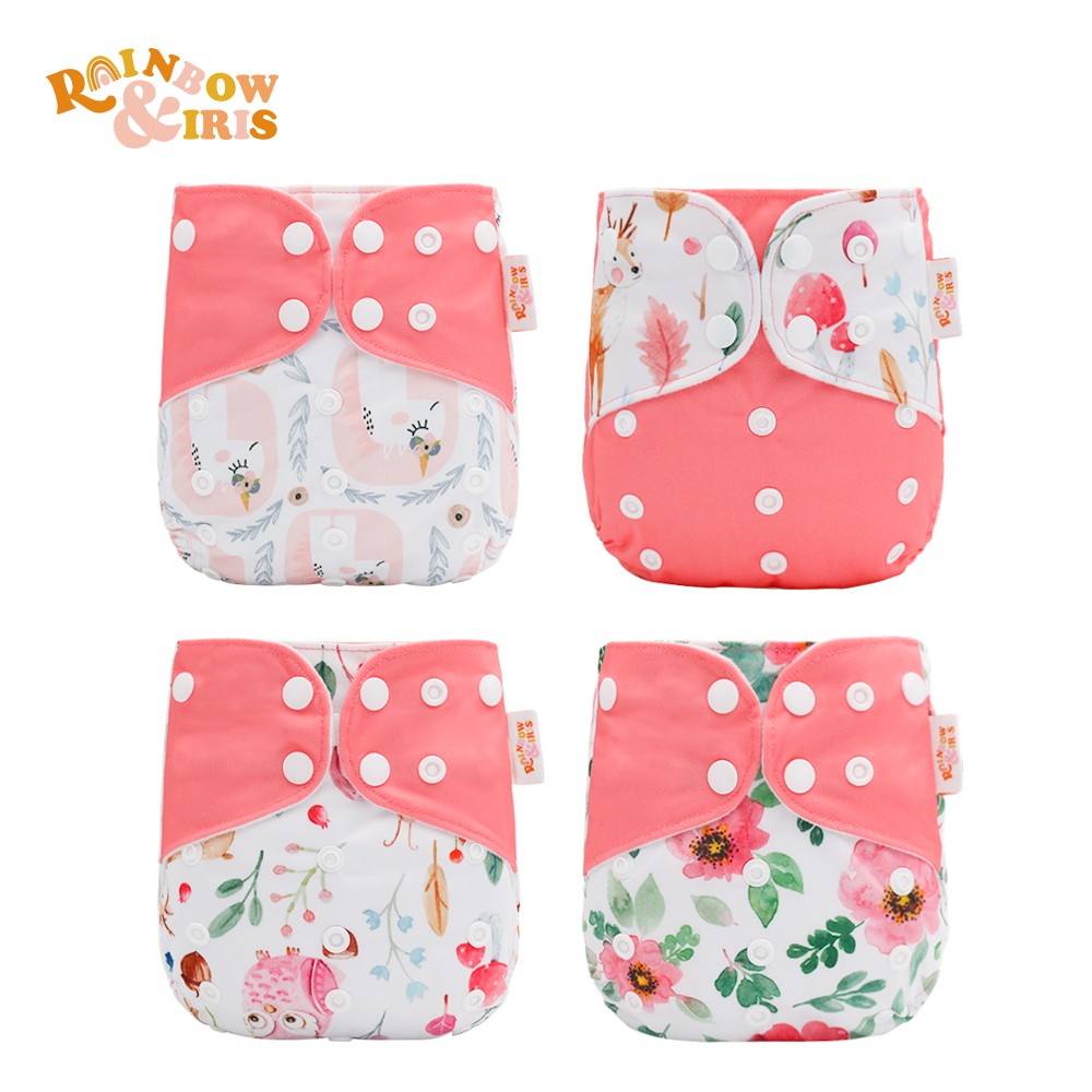 rainbow and iris 4pcs pack waterproof reusable washable baby cloth diapers fit 3-15kg one size fit all