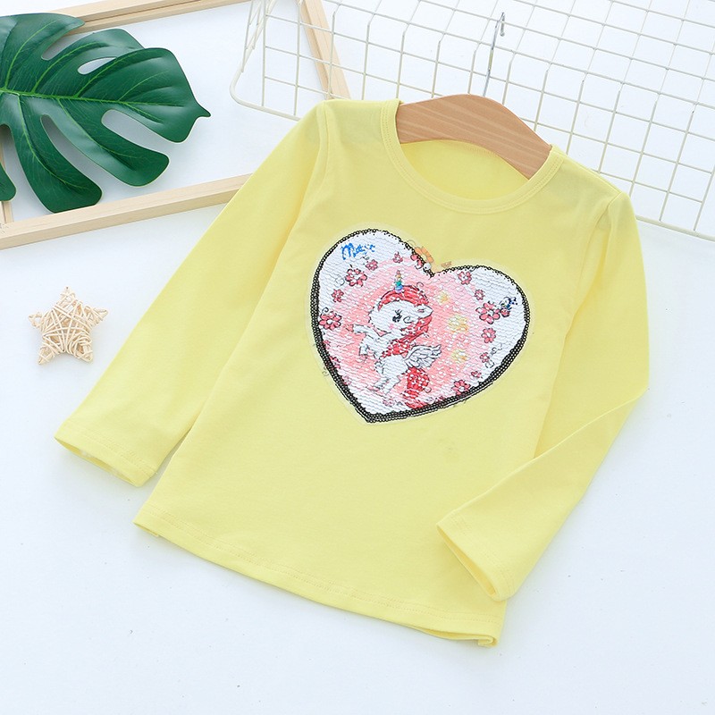 Long Sleeve Children Kids Girls T-shirt Unicorn Sequin Cotton Tops Tees Tops Fashion Girls Clothes