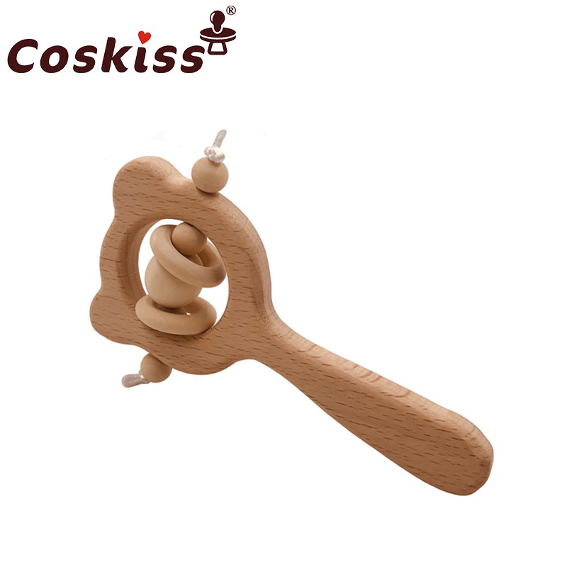 Organic Baby Teether Product Beech Wooden Rattle Teether DIY Wood Personality Hanging Eco-friendly Safe Baby Teething Chew Toys