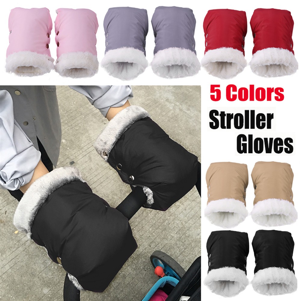 1 Pair Winter Warm Stroller Gloves Waterproof Windproof Baby Stroller Pram Fleece Hand Muff Gloves Pushchair Pram Stroller Accessories