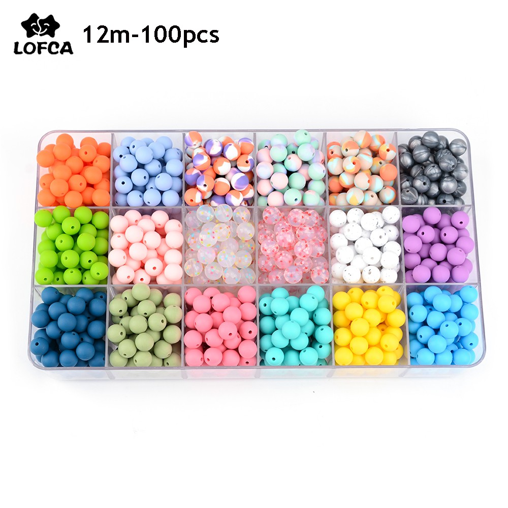 LOVKA 12mm 100pcs/lot Silicone Beads Food Grade Baby Teether Round Beads Baby Chewing Teething Beads Silicone Teether Diy