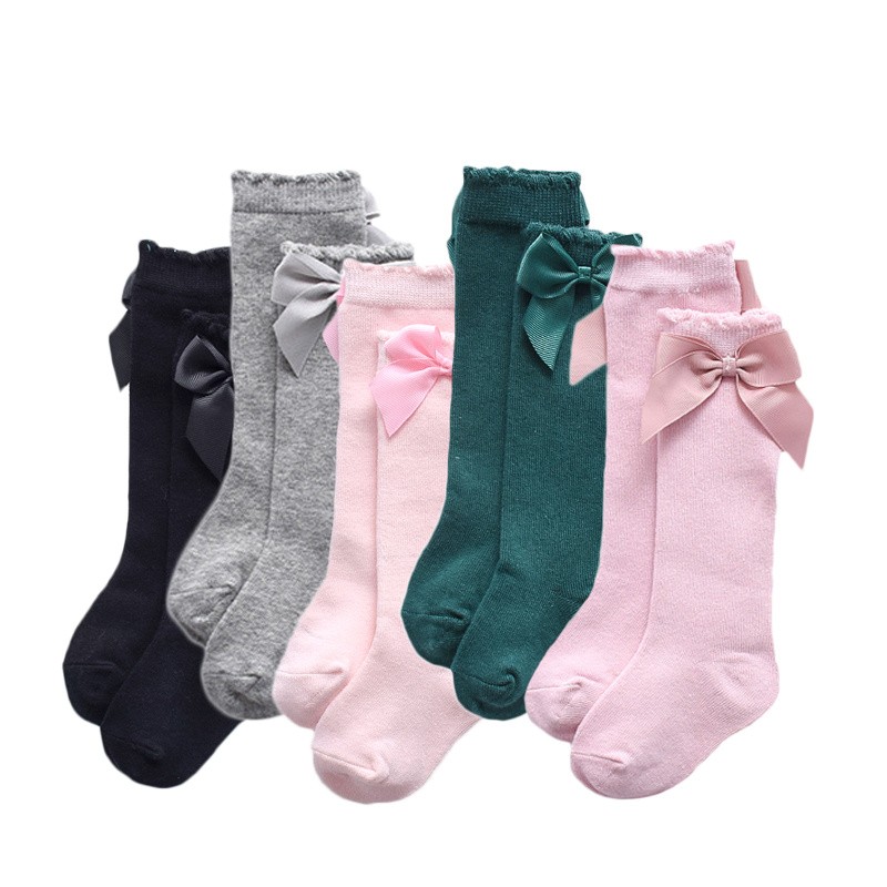 Cotton Pantyhose for Girls Big Bow Knee High Long Socks for Kids No Slip Princess Children Tights Autumn Winter Style