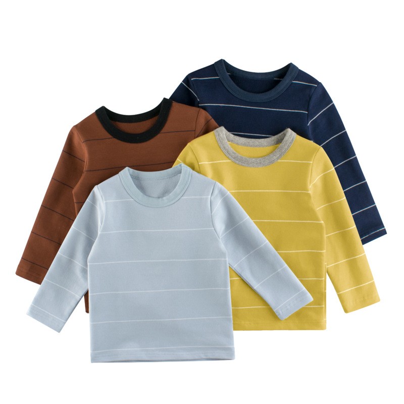 Kids Boy 2-10Y Spring Autumn Children T-shirt 100% Cotton Long Sleeve Male Boy Striped Striped Children Clothes Yellow Black