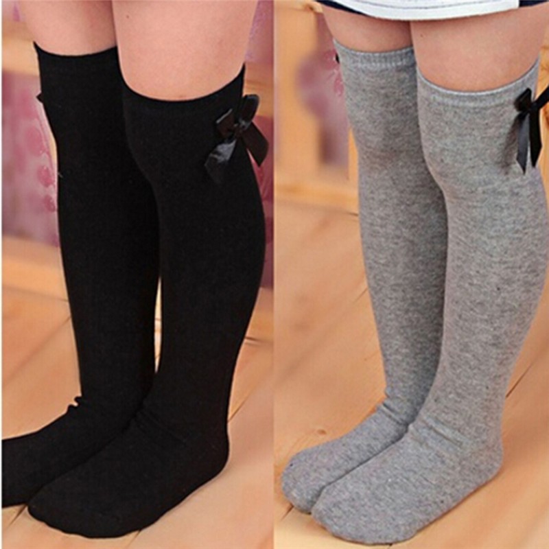 Kids Winter Warm Knee High Christmas Stockings Girls Striped Boot Bowknot Stocking White Black Gray Christmas Gifts Stocking