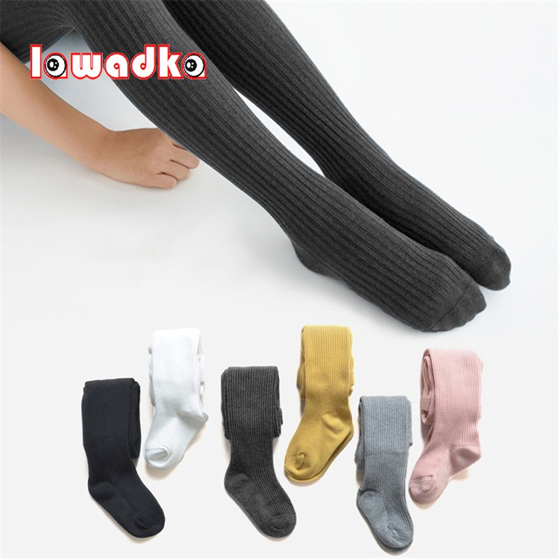 Ladaka Baby Tights Spring Autumn Baby Girls Cotton Knitted Baby Pantyhose Solid Soft Baby Black White Tights Tights