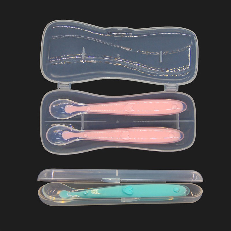 Soft Head Spoon Storage Box Baby Tableware Transparent Case Baby Silicone Spoon Box 18*8.3cm Food Grade PP Travel Utensil Box