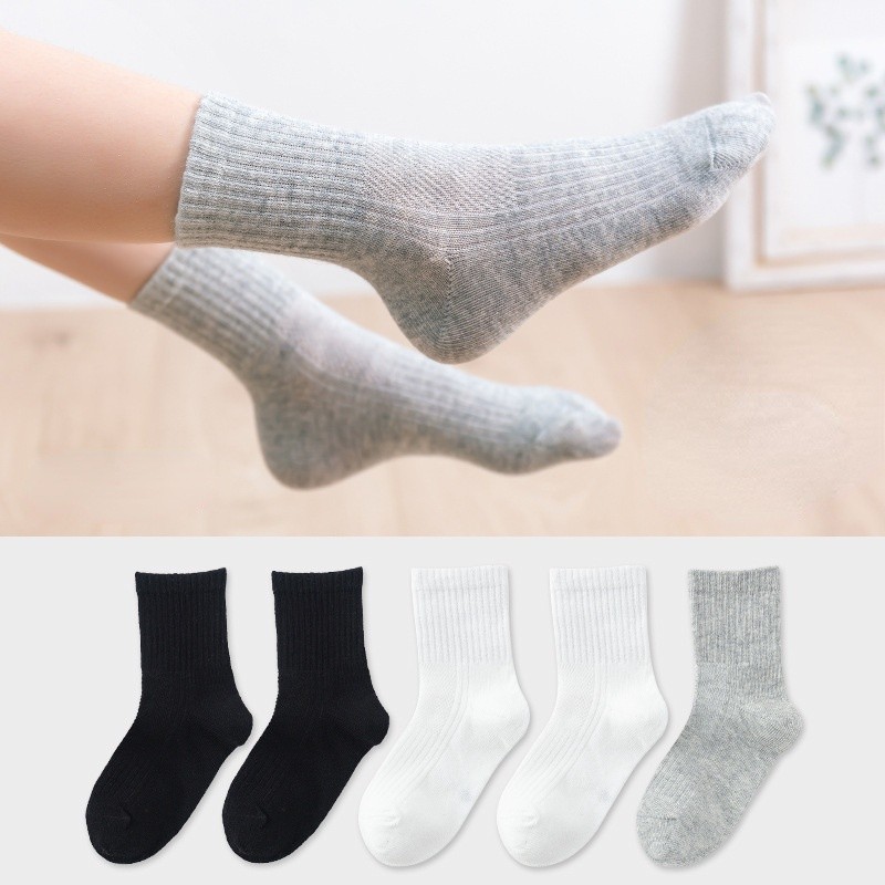 5pairs/lot Pure Color Soft Breathable Cotton Kids School Socks Girls Boys Casual Gray Black White Sports Children Socks