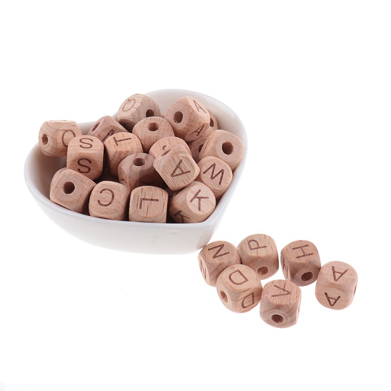 200pcs 12mm Beech Wooden Beads For Baby Wood Letters Bead Baby Teether Diy Beads With Silicone Teether Letters Alphabet