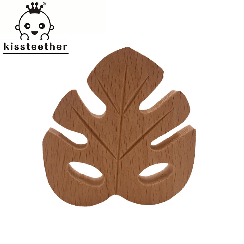 Baby Nursing Teether Accessories Beech Wood Leaves Food Grade Sensory Toy DIY Teething Jewelry Pendant Baby Teether