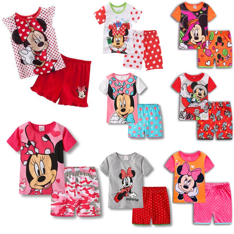 New Kids Boys Girls Clothes Baby Princess Pajamas Summer Short Sleeve Set Cartoon Minnie Children Sleepwear