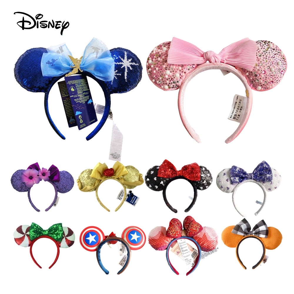 Cartoon Minnie Mermaid Princess Big Ears Headband Sequin Bows Ears Costume Headband Cosplay Plush Adult/Kids Headband Gift