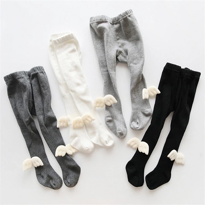 Girls Angel Wings Knitted Cotton Socks Baby Pantyhose 0-6 Years Autumn Winter