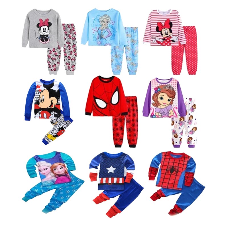 Kids Long Sleeve Pajamas Sleepwear T-shirt Sports Pajamas Kids Spider-Man Cartoon Pajamas Set Boys and Girls Pajamas