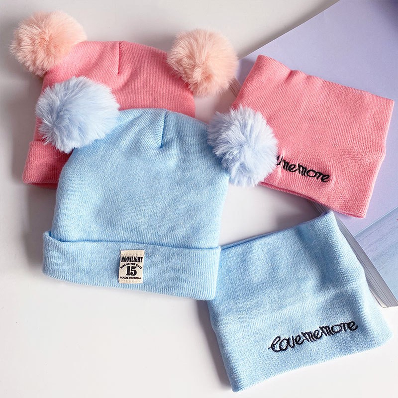 2pcs New Autumn Spring Baby Cotton Knitting Hat Scarf Set Infant Boys Girls Neck Scarf Winter Warm Toddler Cartoon Baby Suits