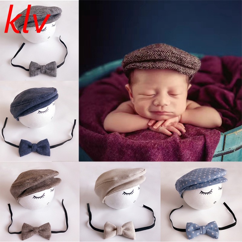 New 1 Set Crochet Baby Boy Hat and Tie Handmade Newborn Photography Props Baby Beanie Hat Infant Bow Tie Set