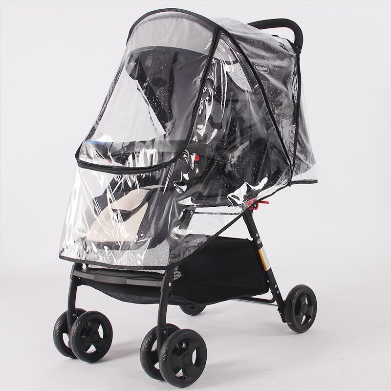 Stroller accessories waterproof rain cover transparent wind dust shield zipper open raincoat for baby stroller cover