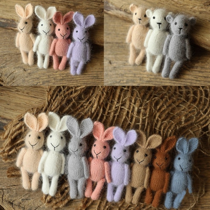 Newborn Photography Props Handmade Knitted Dolls Rabbit Bear Baby Photography Studio Accessories