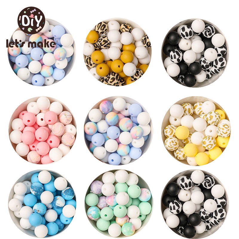 Let's Make 50pcs 12mm Silicone Aquatic Beads Planet Leopard Round Beads DIY Chewing Teething Beads BPA Free Baby Teether Toys