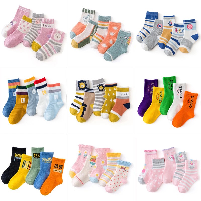 Cotton Kids Socks Spring Autumn Cute Cartoon Newborn Casual Sports Toddler Baby Boys Socks Letters Print Girls Socks 0 to 12 Years