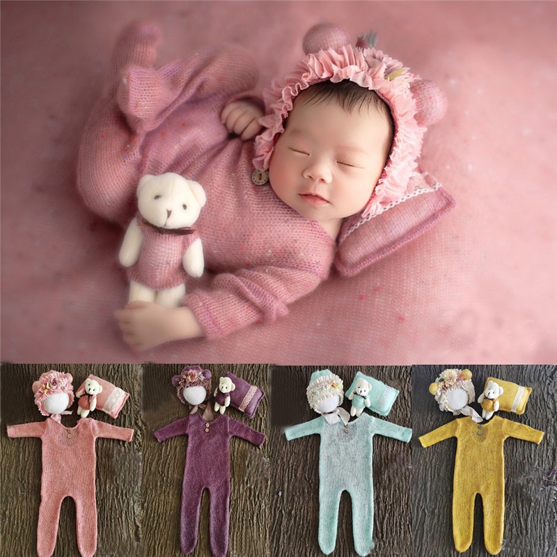 Newborn Photography Accessories, 0-1 Month, Boy and Girl Hat, Bodysuit, Photo Studio Outfits