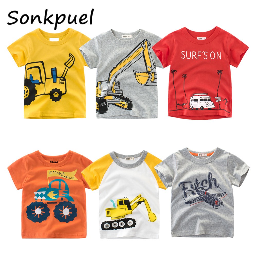 2-8 years old children's summer T-shirt, children's clothing, short-sleeved T-shirt, cartoon car T-shirt, children's cotton T-shirt