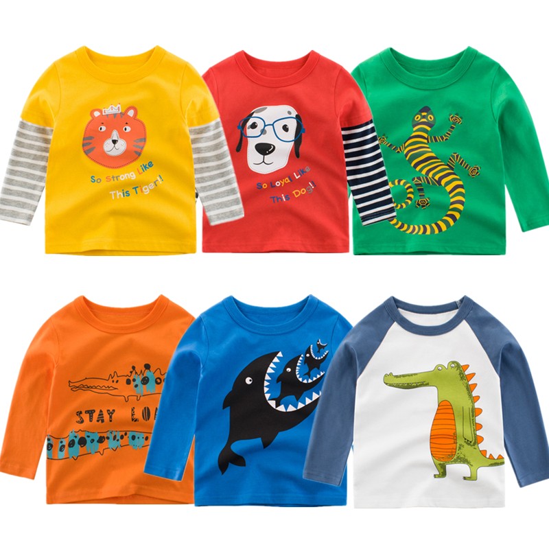 2022 New Kids Solid Cotton Long Sleeve T-shirt Tops Boys Girls Cute Animal Print Tees 2 3 4 5 6 7 8 Years Children Tops