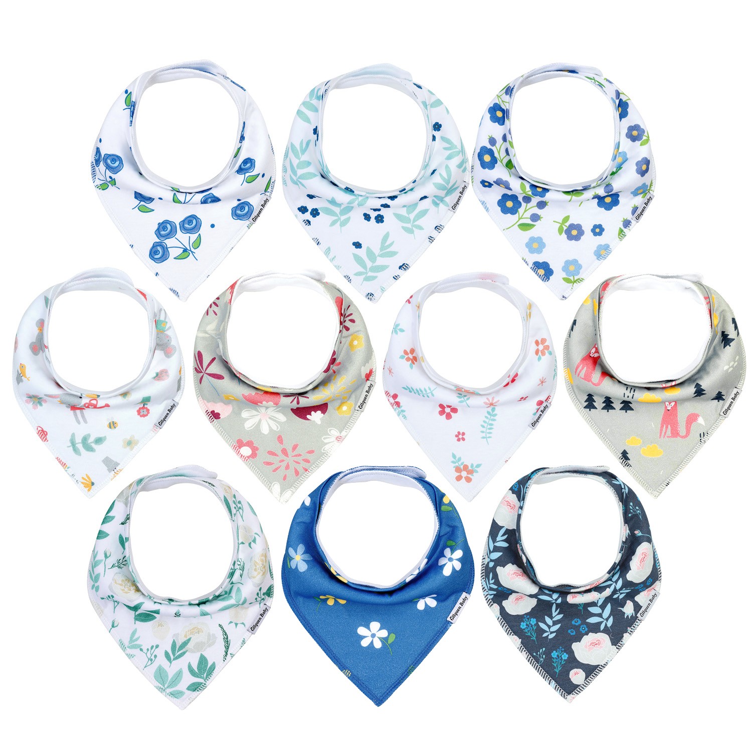 Baby Saliva Embellished Bib Unisex 10pcs Set Saliva & Teething Bibs 100% Organic Cotton Newborn Absorbent Hypoallergenic Bibs