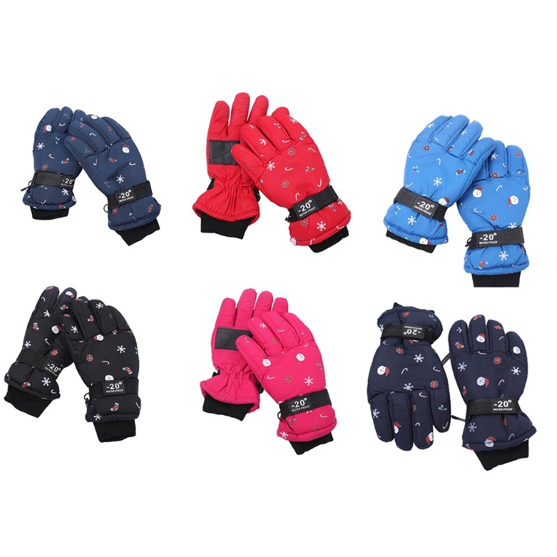 Winter Warm Ski Gloves Lovely Full Finger Gloves Snowboard Gloves Christmas Pattern Fleece Padded Glove for Kids