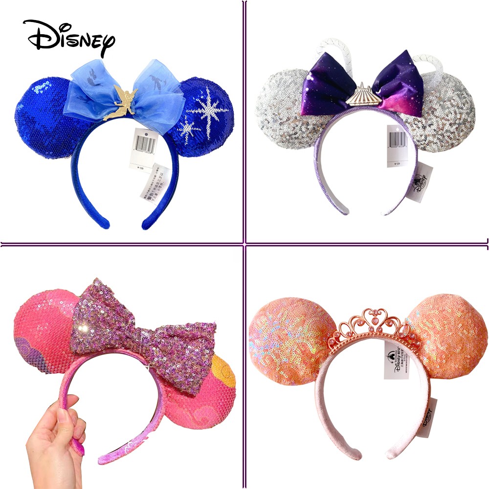 New Disney Mickey Mouse Ears Headband Space Lunar Mountain New Year Minnie Bow Pink Sequins Cartoon Anime Headdress Headband Gif