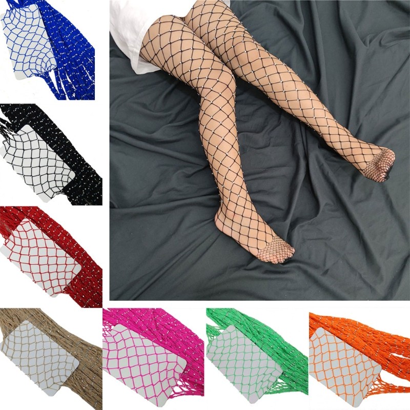 1PC Kids Girls Mesh Net Socks Rhinestone Glittering Tights Flash Hollow Out Pantyhose Glitter Feet Net Legging