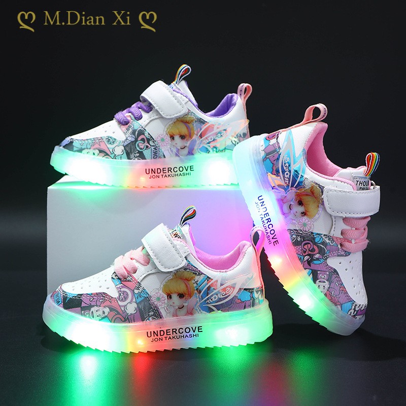 Girl shoes 2022 spring and autumn new girls ice and snow princess children Aisha LED light trend casual shoes sneakers