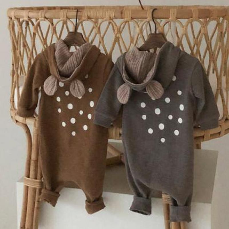 2021 New Baby Hooded Baby Rompers Cute Polka Dot Jumpsuit Toddler Baby Long Sleeve Casual Autumn Outerwear