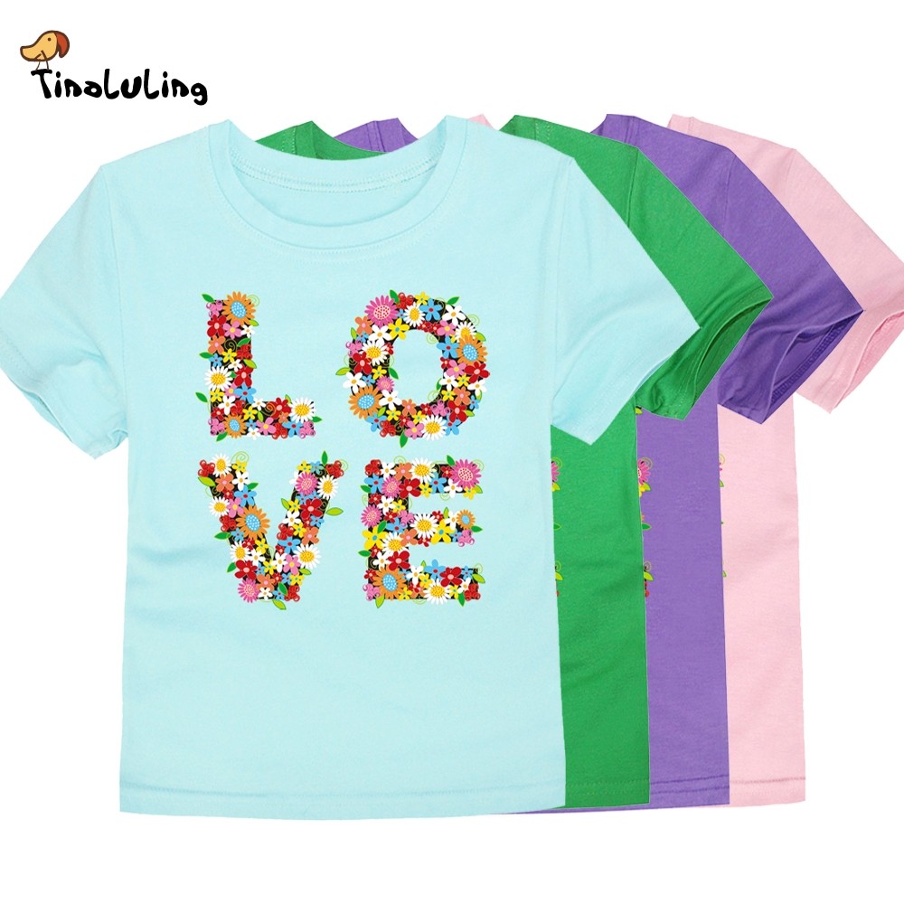 TINOLULING 12 Colors 2018 Boys Girls Flower Love T-shirt Kids T-shirt Children Tops Baby Tees for 2-14 Years