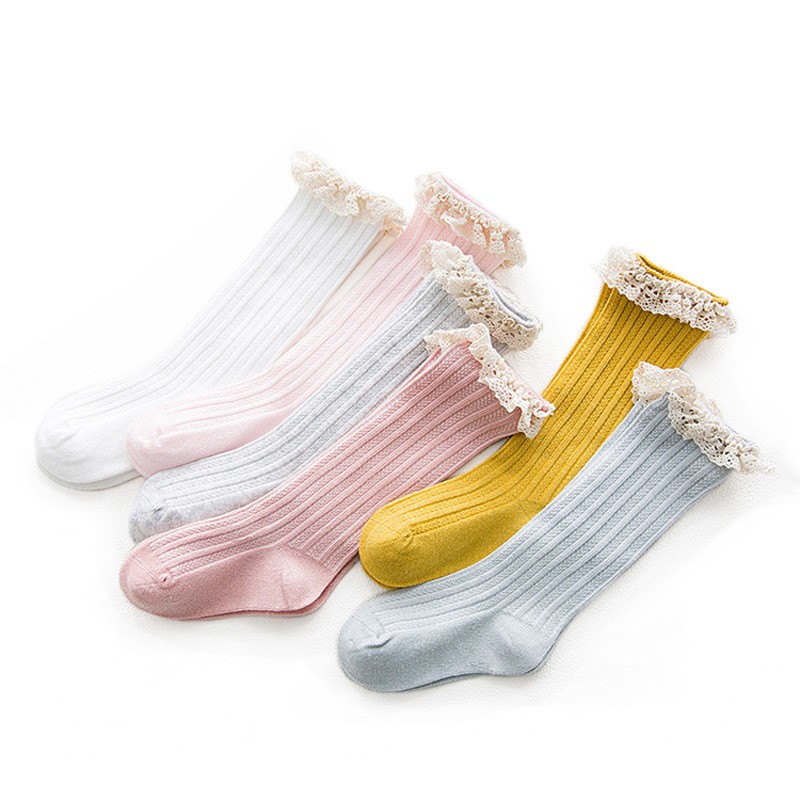 Lawadka - Princess Socks for Girls, Knee High Socks with Lace for Kids, Leg Warmers, Cotton, Spring Style