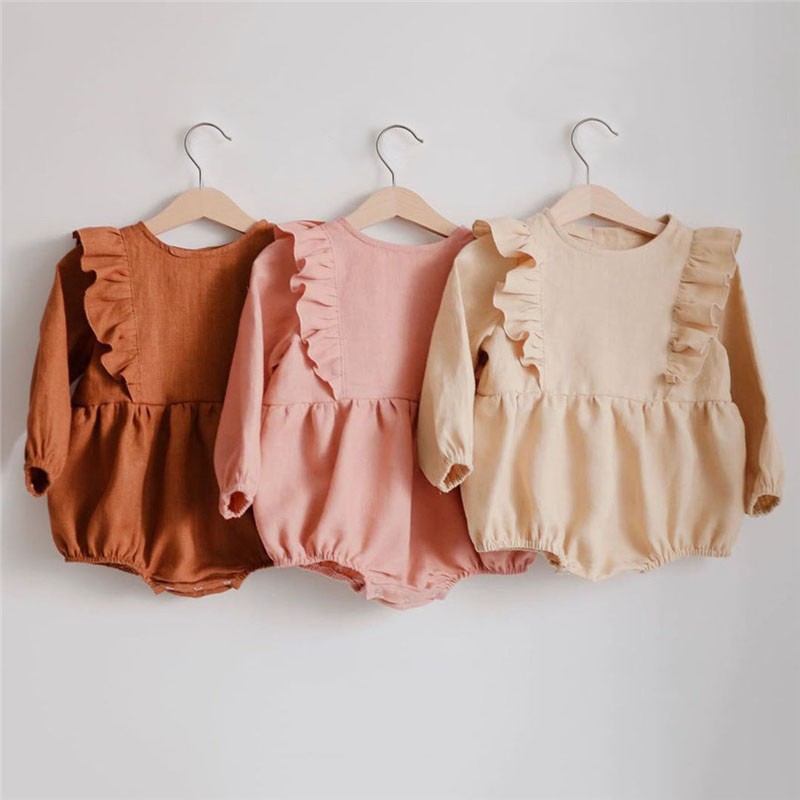 Summer Newborn Baby Girls Romper Striped Linen Long Sleeve Cotton Newborn Girls Clothes Spring Baby Girl Clothes 0-2 Years