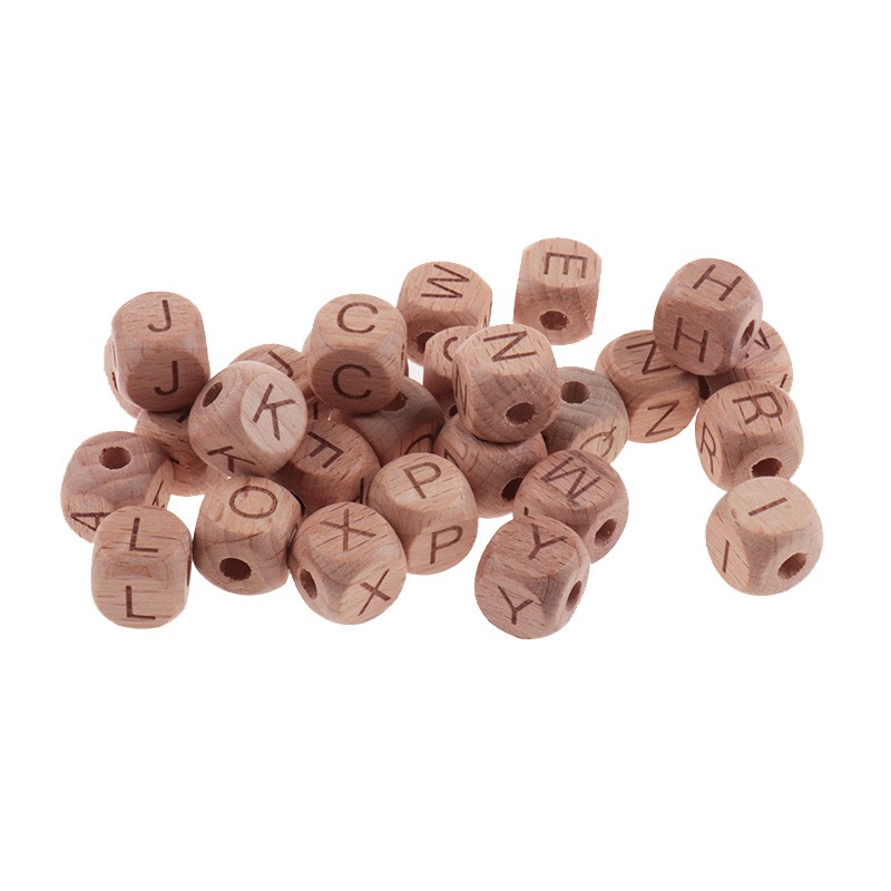 100pcs Baby Teething Beads 12mm Letter Beech Beads Pacifier Chain Letters Wooden Pacifier Toys Personalized Newborn Gifts