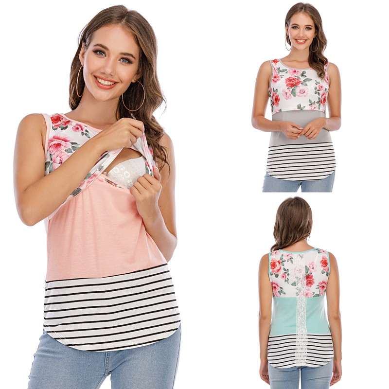 2021 Women Maternity Breastfeeding Tee Nursing Tops Striped Short Sleeve T-shirt Plus Size S-2XL Maternity Clothes Tees Clothes