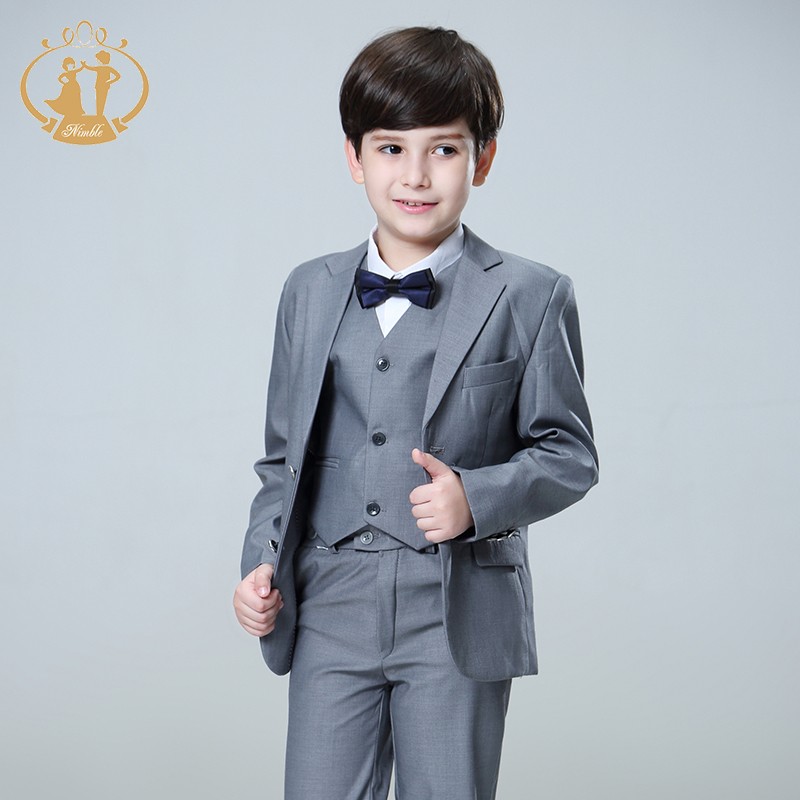 Nimble spring autumn formal boys suits for weddings children host costume clothing wholesale 3pcs/set blazer jacket pants